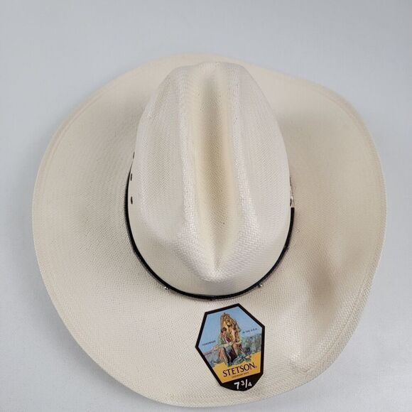 Stetson 10x Spartan Natural Straw Round Oval Western Cowboy Hat 7 1/4 NWD - Picture 8 of 16